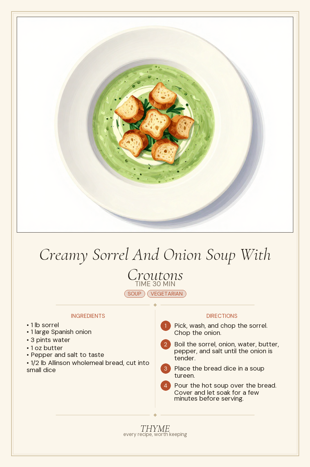 Creamy Sorrel And Onion Soup With Croutons