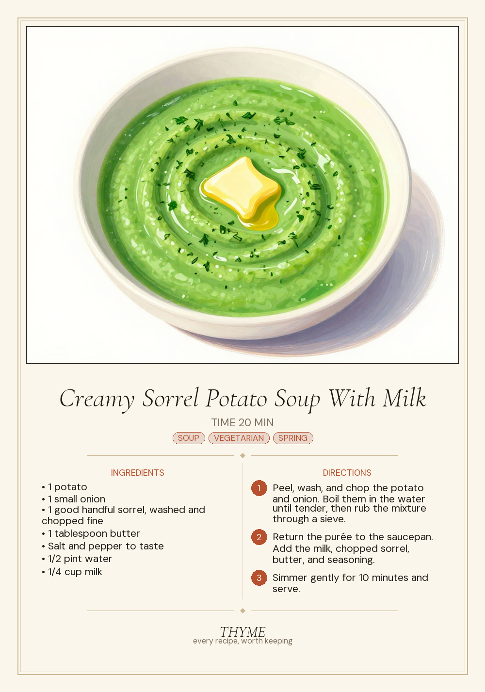 Creamy Sorrel Potato Soup With Milk