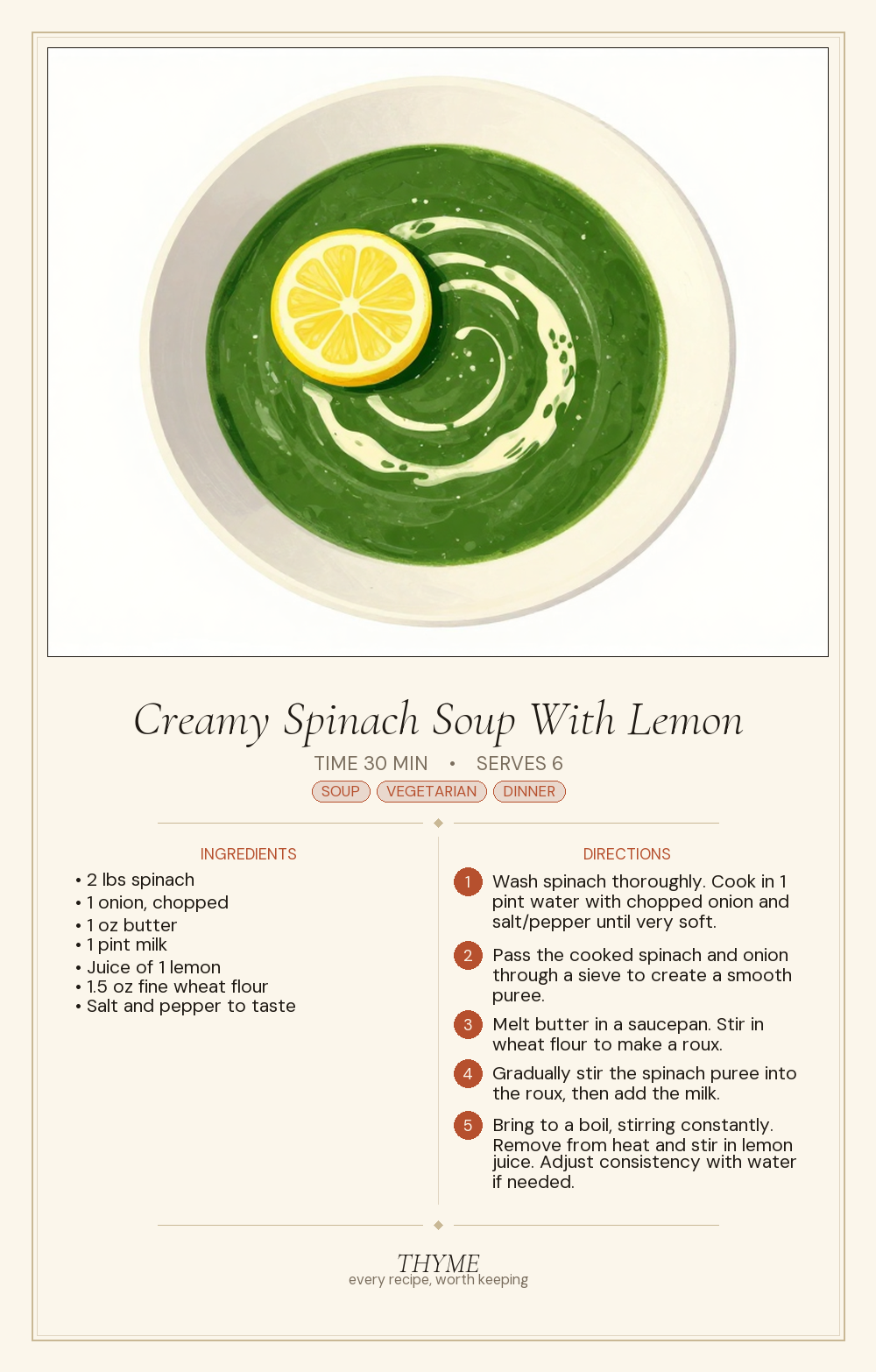 Creamy Spinach Soup With Lemon