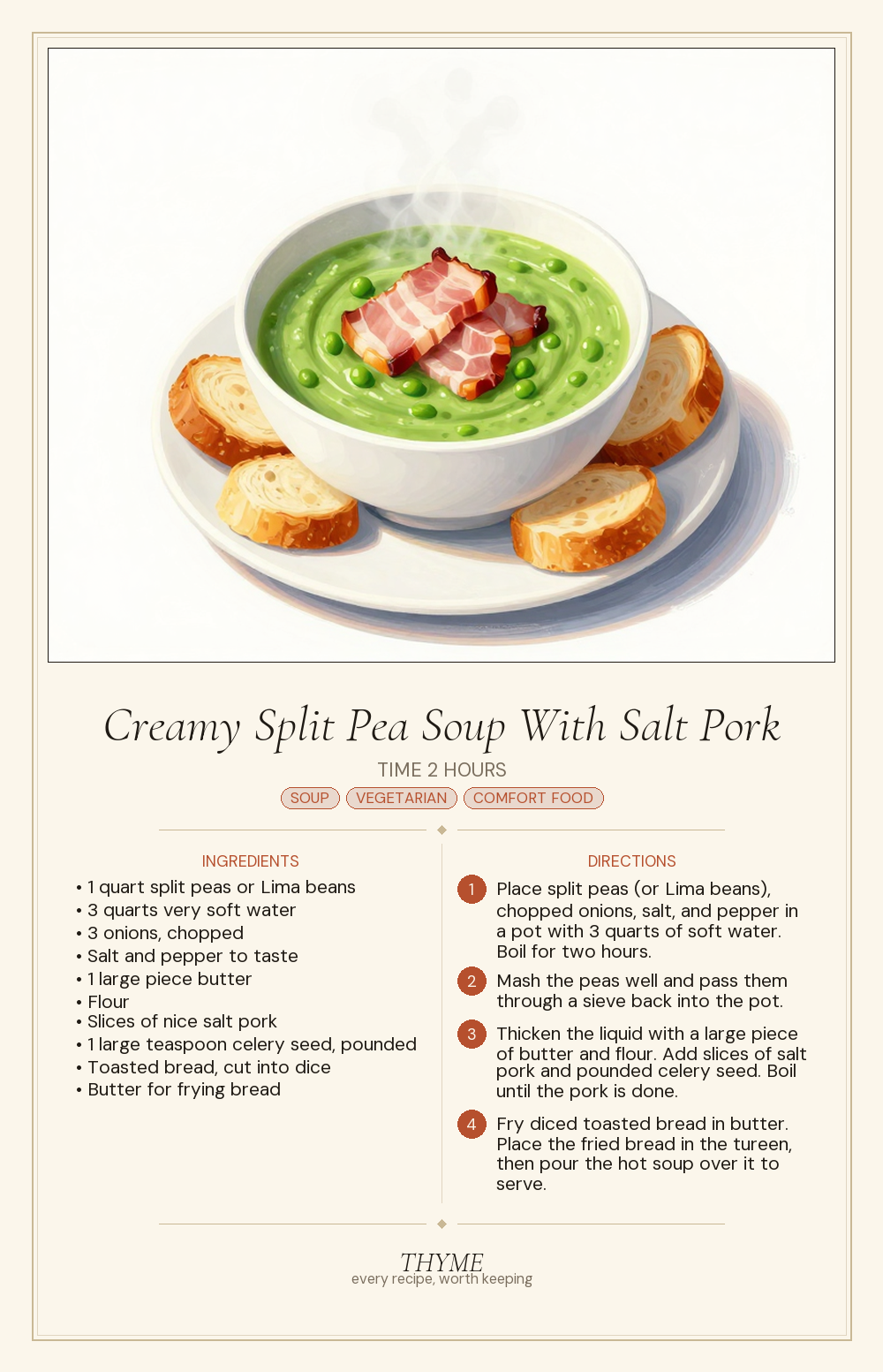 Creamy Split Pea Soup With Salt Pork