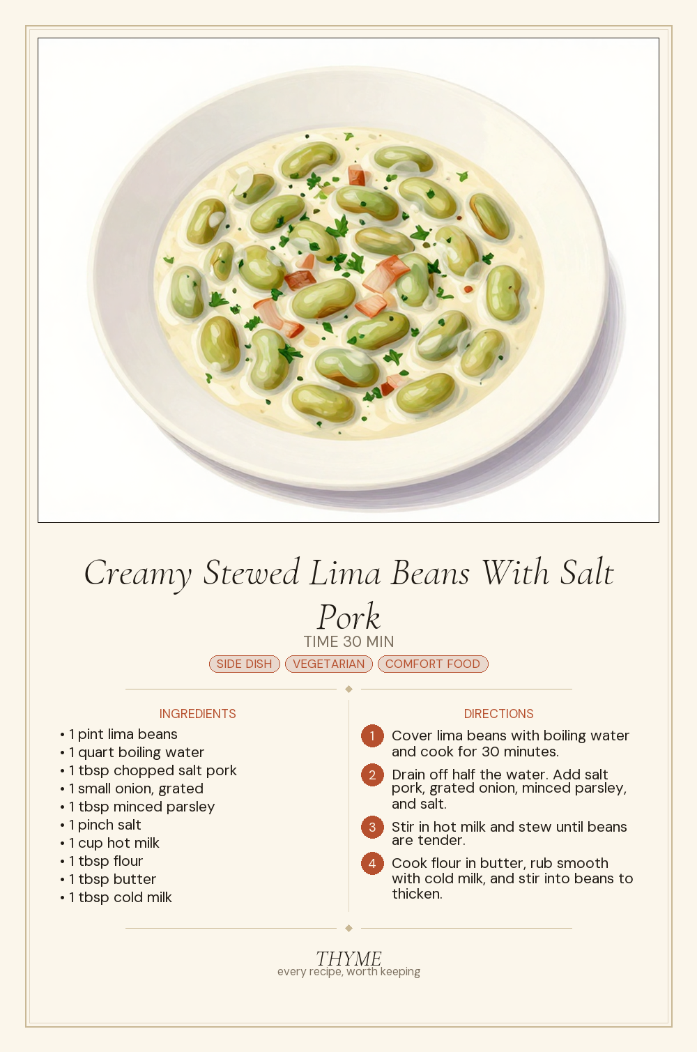 Creamy Stewed Lima Beans With Salt Pork