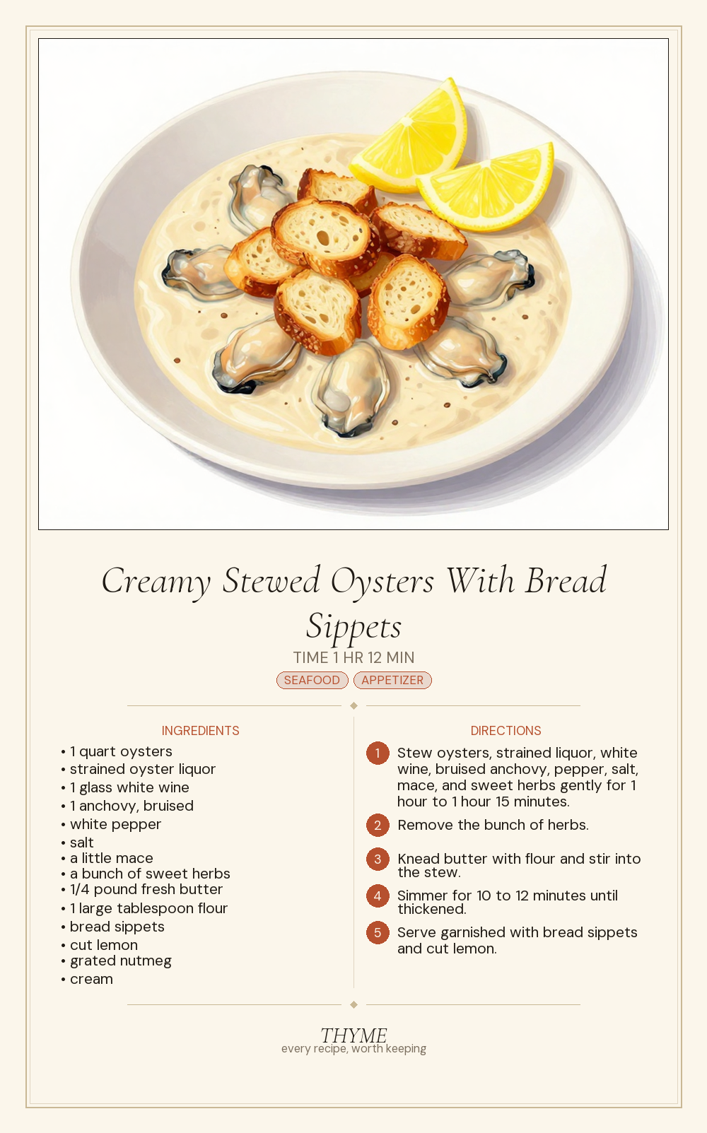 Creamy Stewed Oysters With Bread Sippets