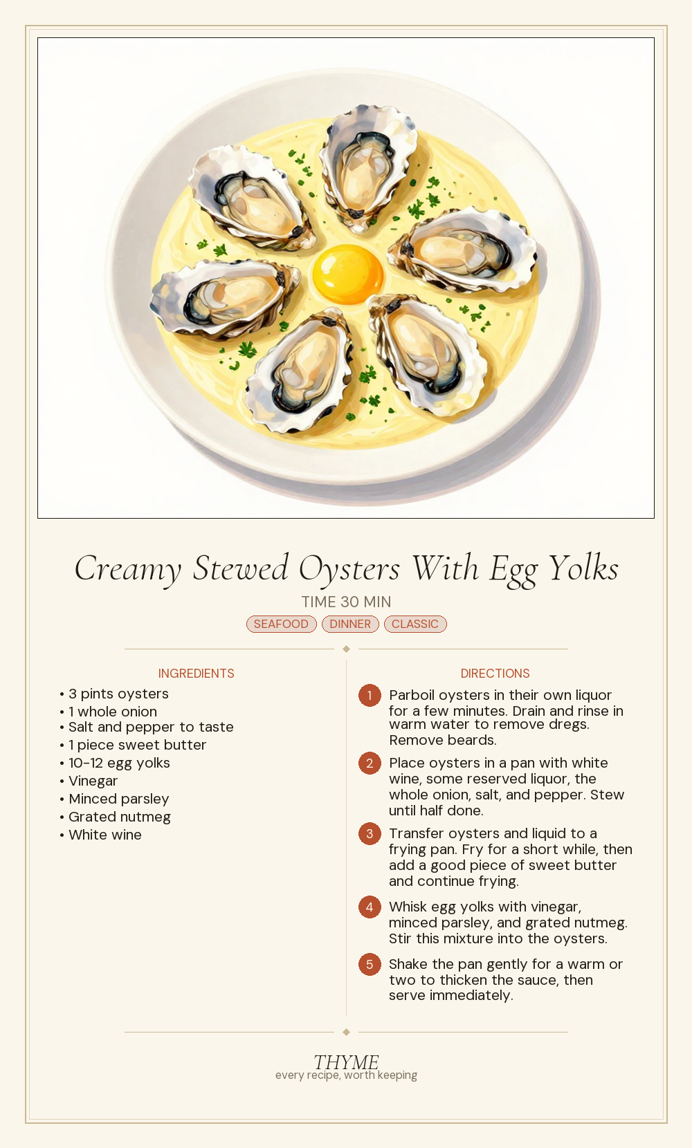 Creamy Stewed Oysters With Egg Yolks