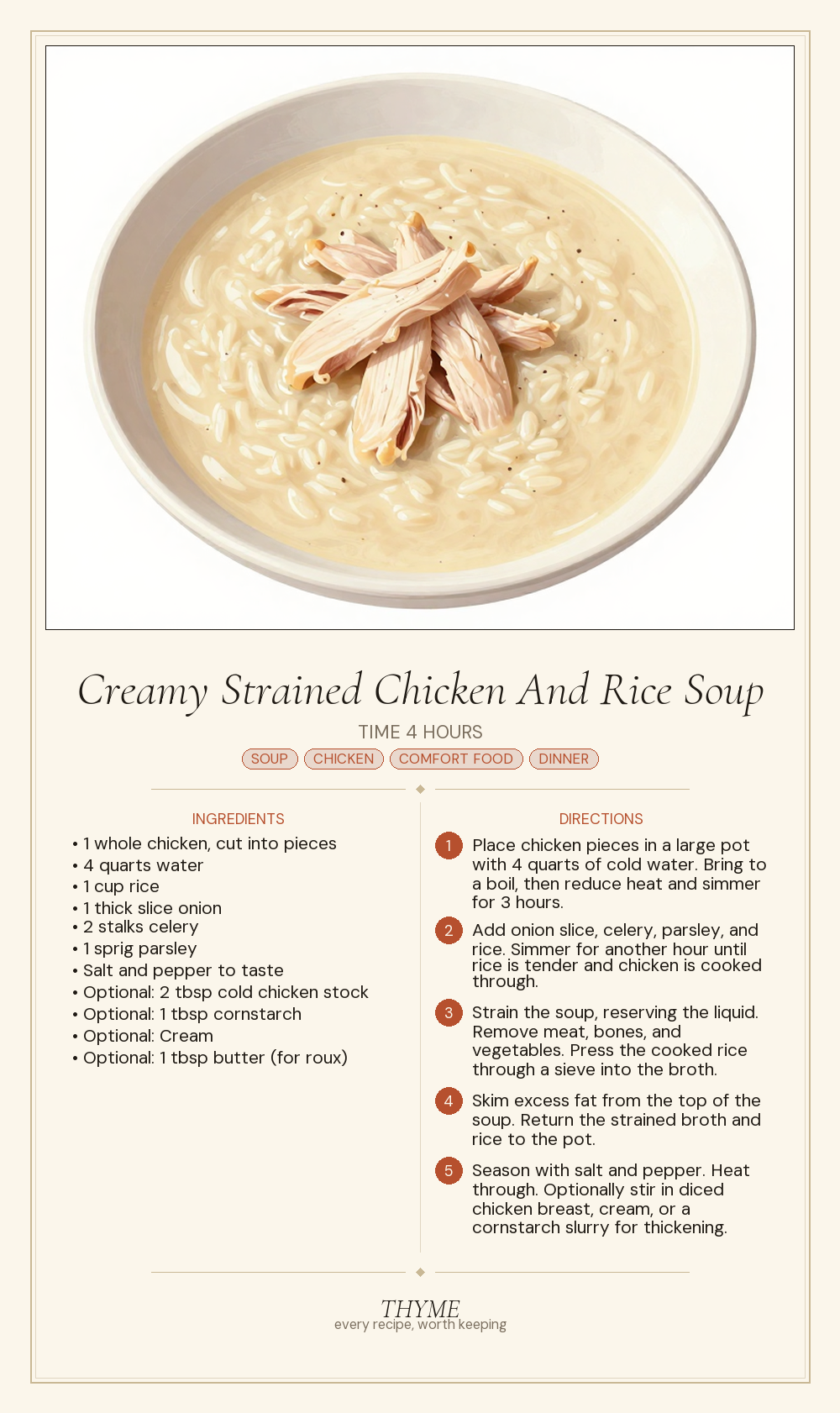 Creamy Strained Chicken And Rice Soup