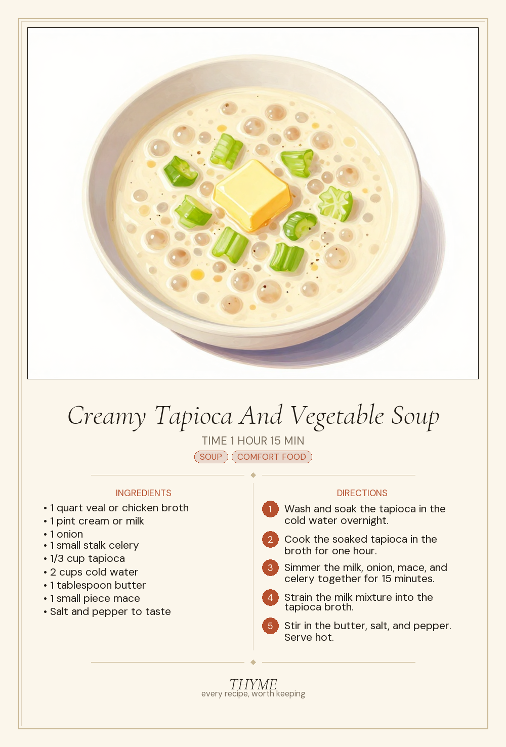Creamy Tapioca And Vegetable Soup