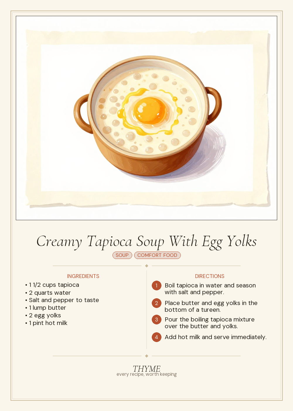 Creamy Tapioca Soup With Egg Yolks