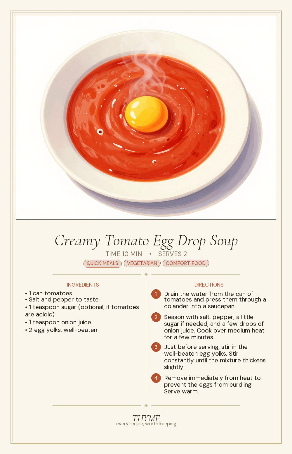Creamy Tomato Egg Drop Soup