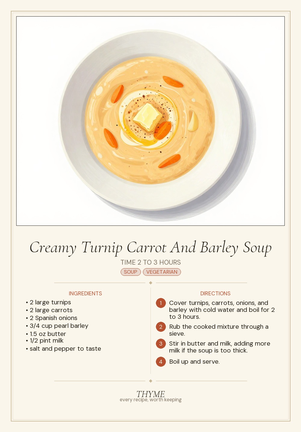 Creamy Turnip Carrot And Barley Soup