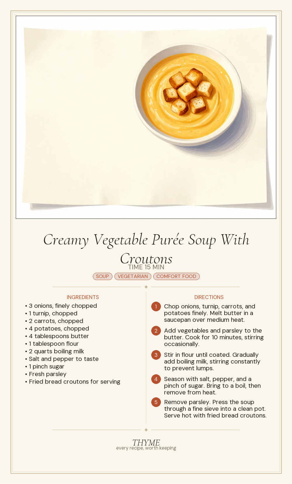 Creamy Vegetable Purée Soup With Croutons