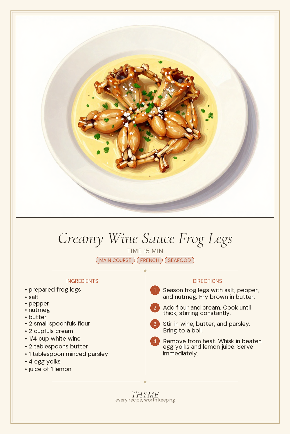 Creamy Wine Sauce Frog Legs