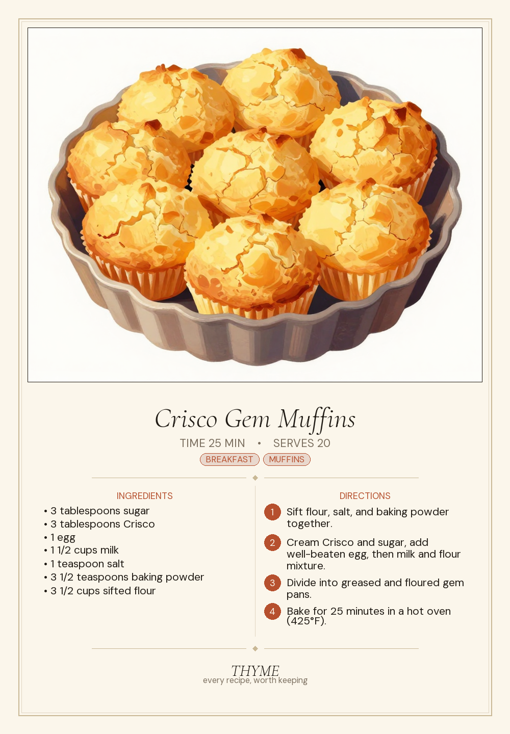 Crisco Gem Muffins