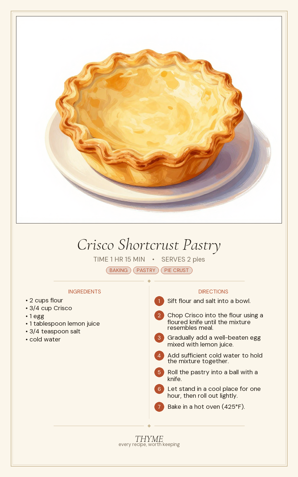 Crisco Shortcrust Pastry