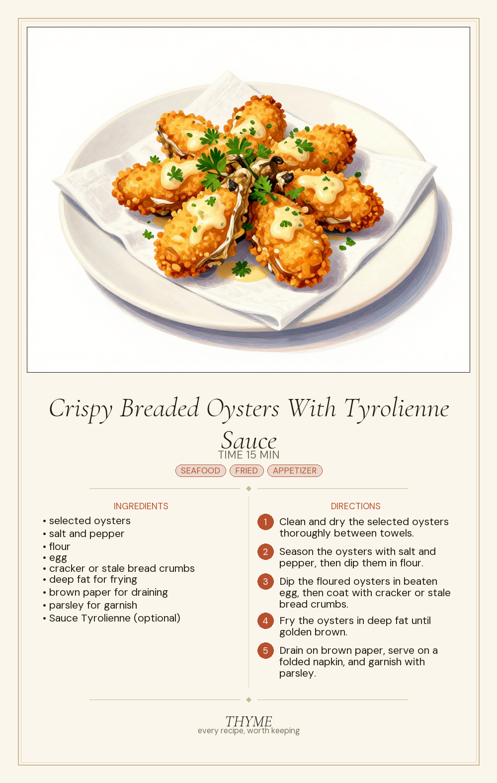 Crispy Breaded Oysters With Tyrolienne Sauce