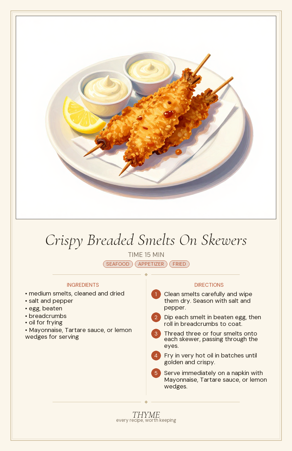 Crispy Breaded Smelts On Skewers