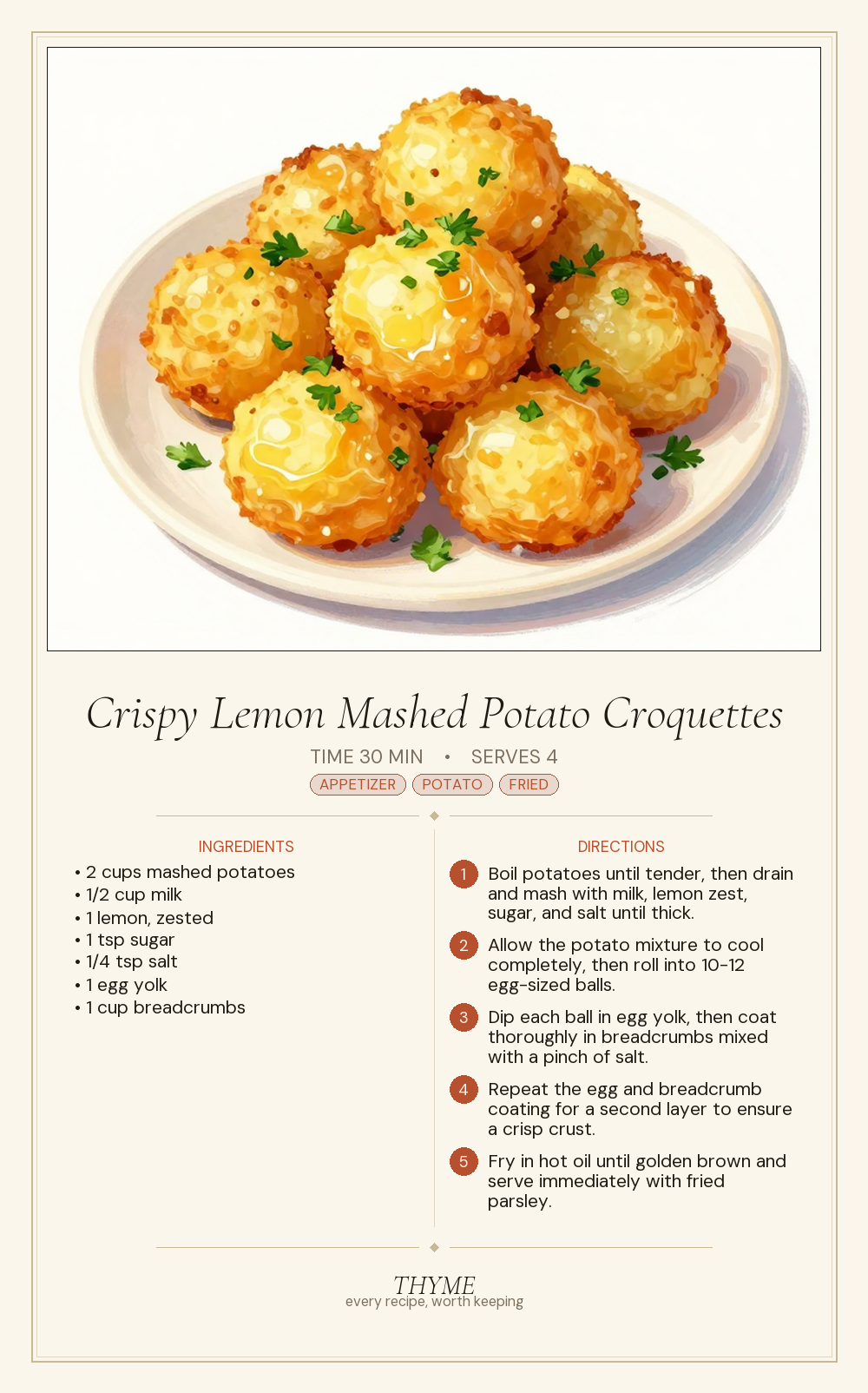 Crispy Lemon Mashed Potato Croquettes