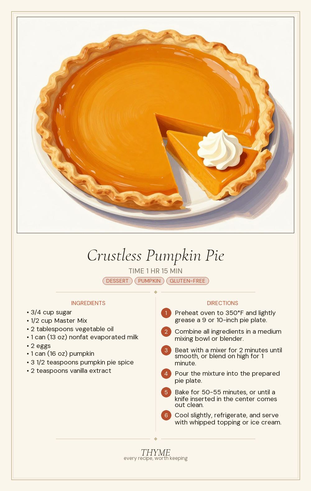 Crustless Pumpkin Pie