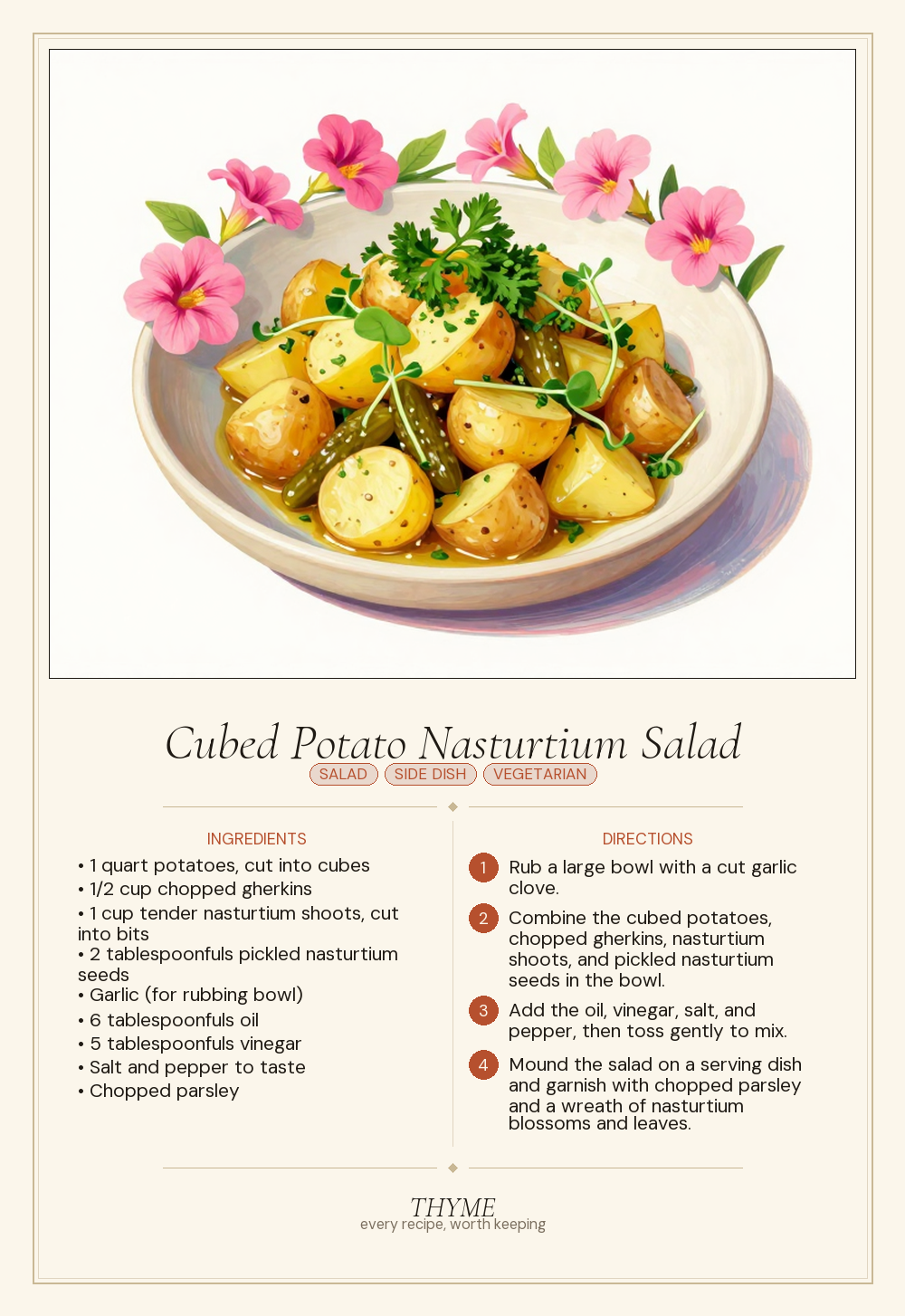 Cubed Potato Nasturtium Salad