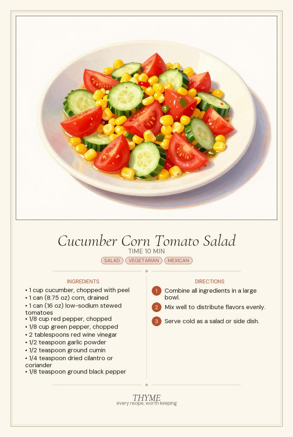 Cucumber Corn Tomato Salad
