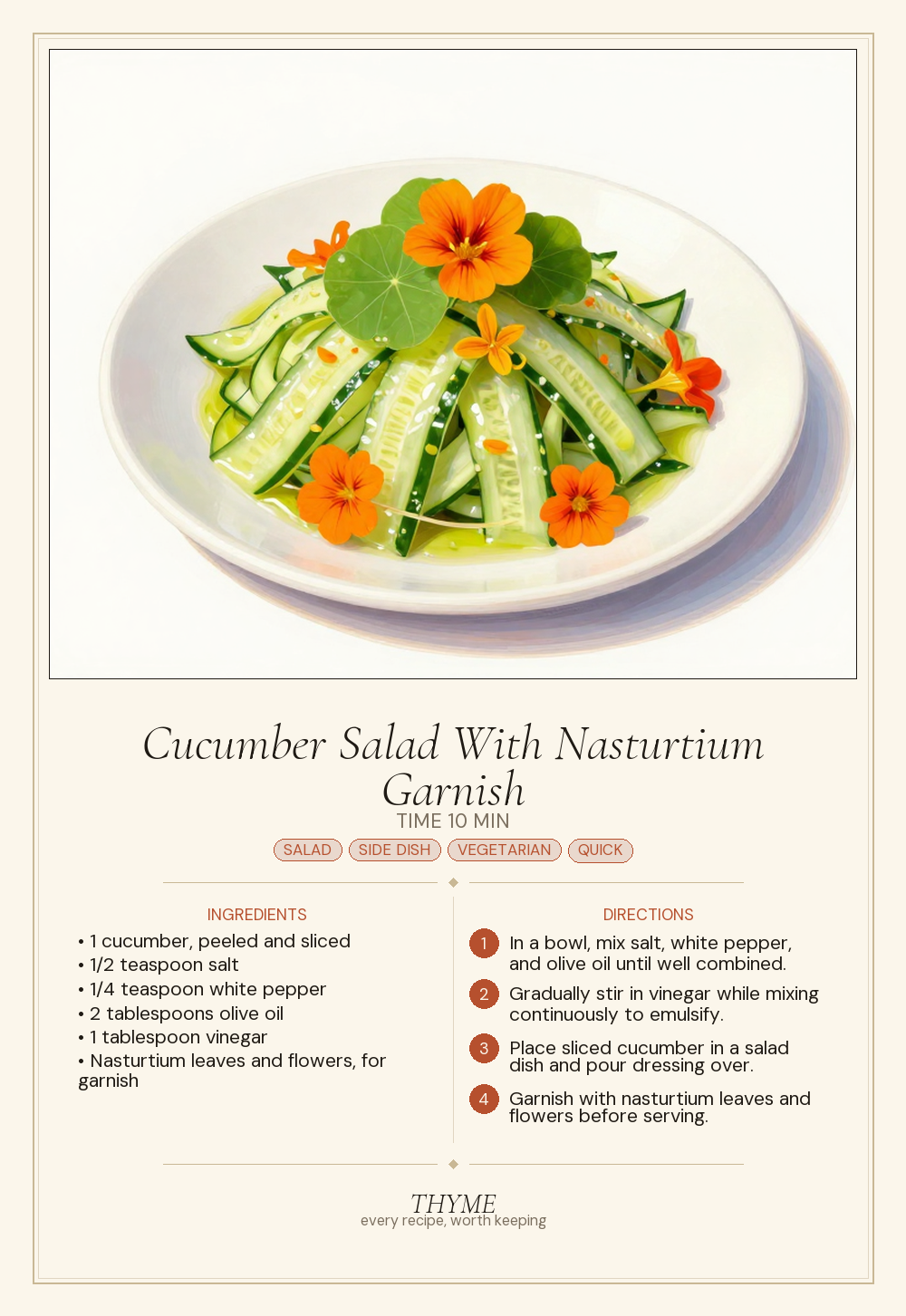 Cucumber Salad With Nasturtium Garnish
