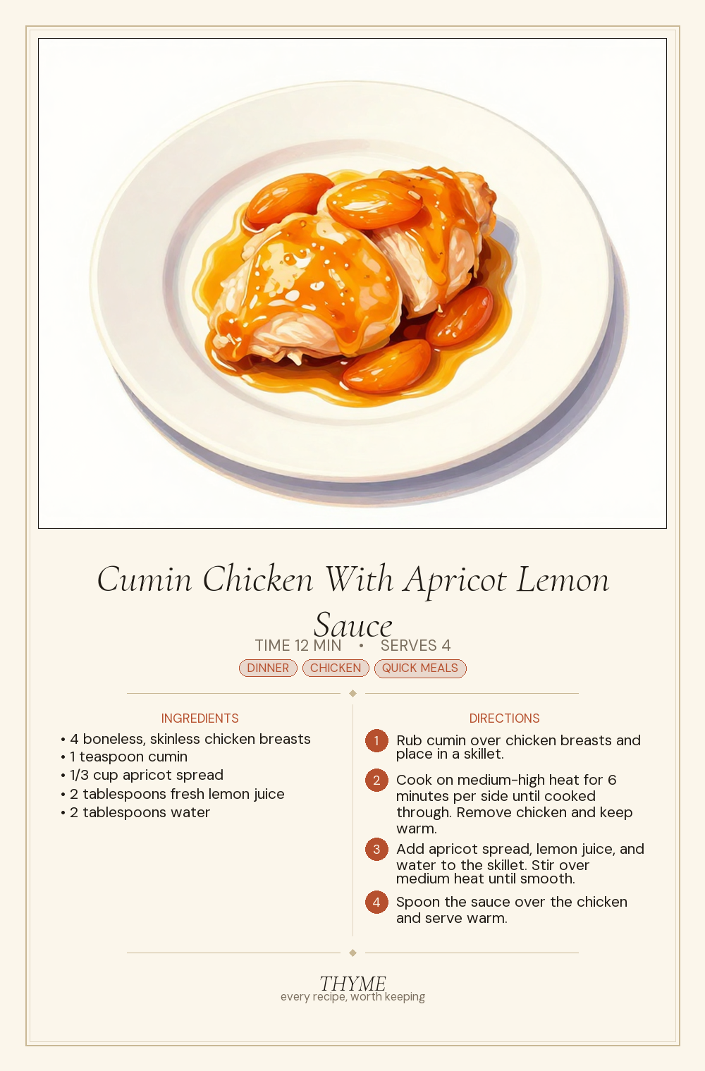Cumin Chicken With Apricot Lemon Sauce