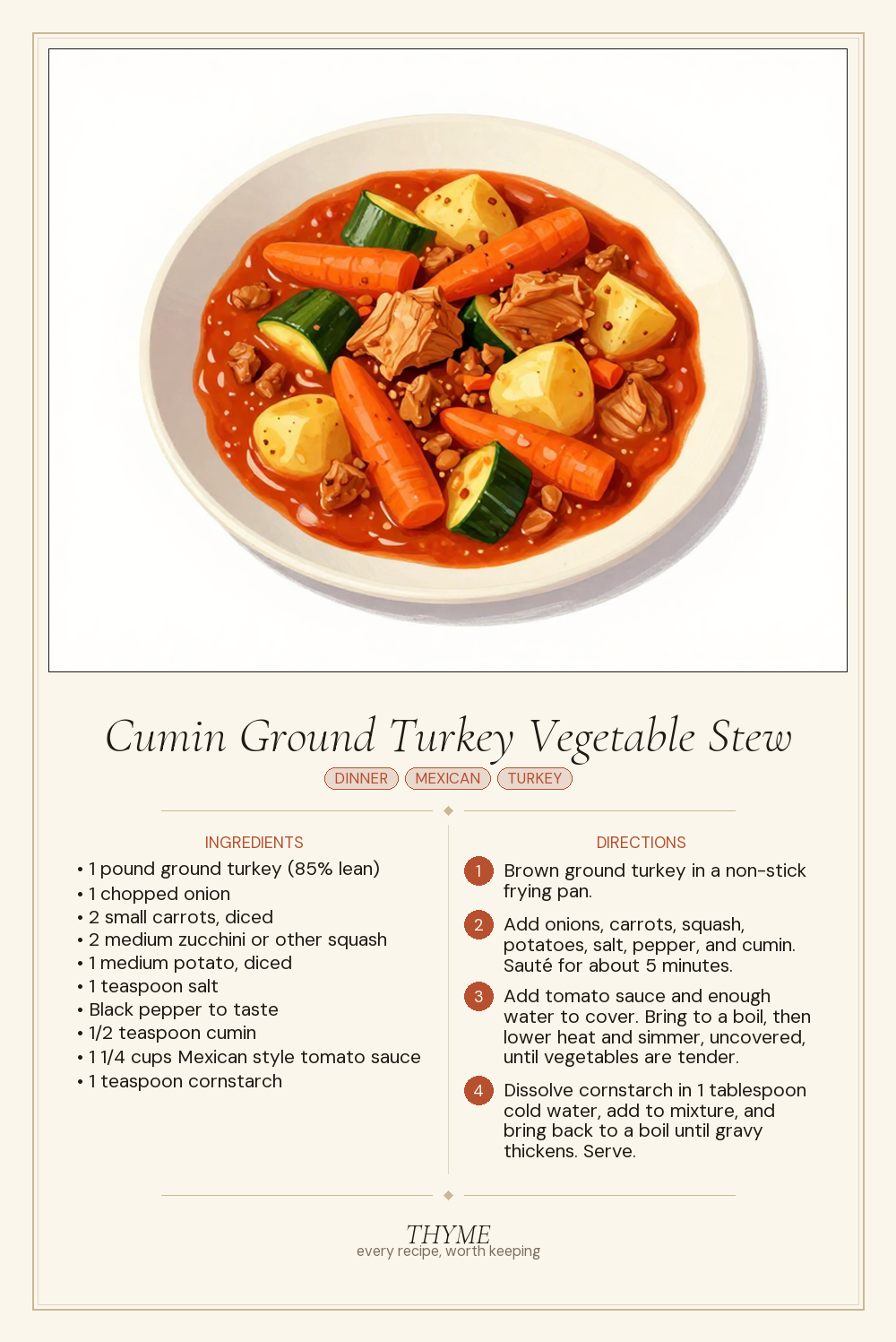 Cumin Ground Turkey Vegetable Stew
