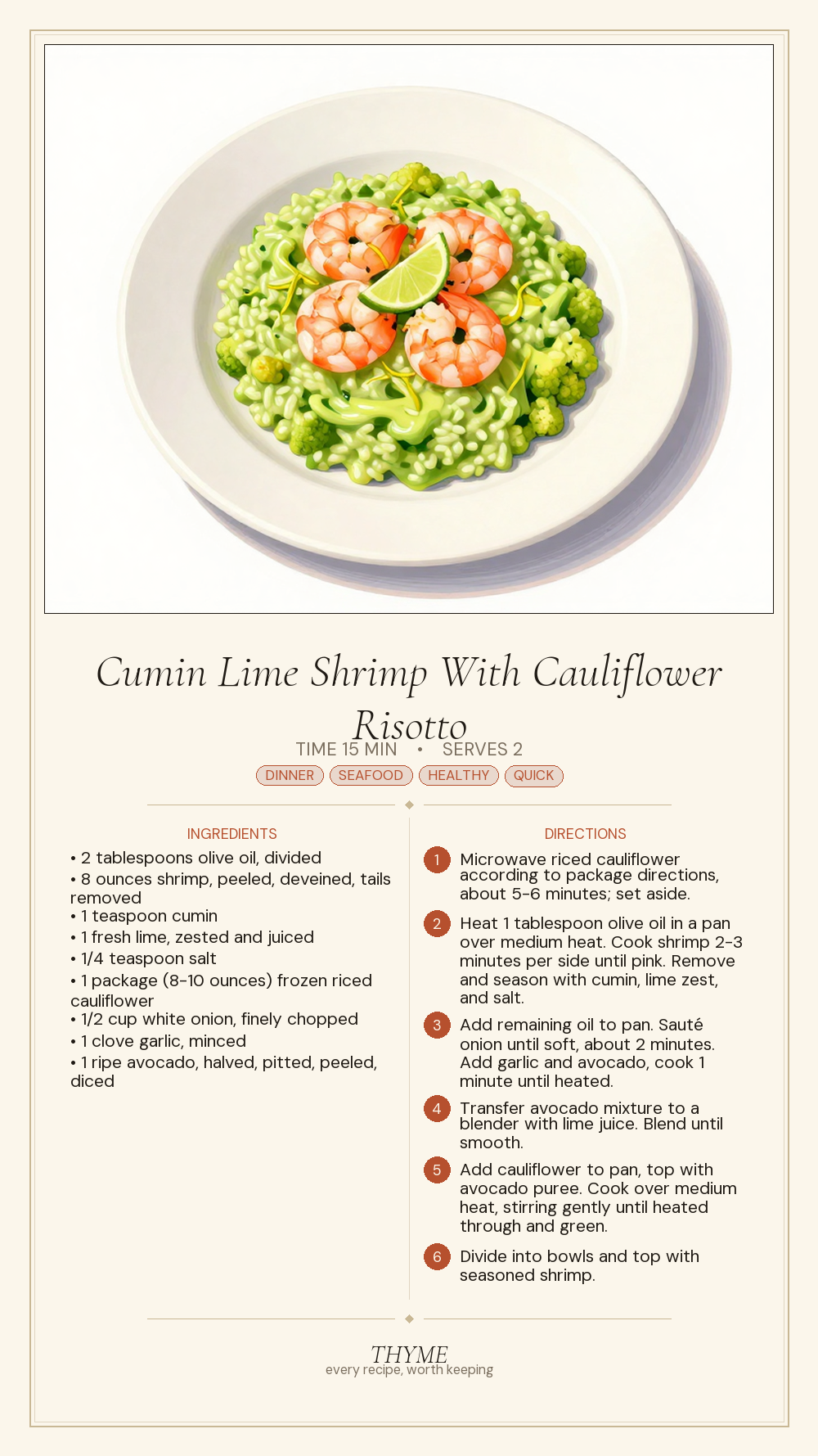Cumin Lime Shrimp With Cauliflower Risotto