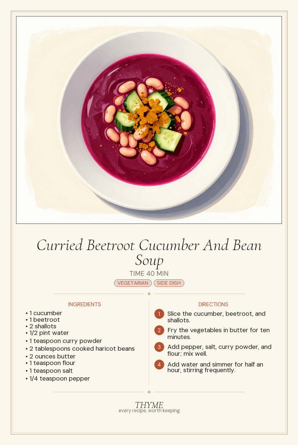 Curried Beetroot Cucumber And Bean Soup