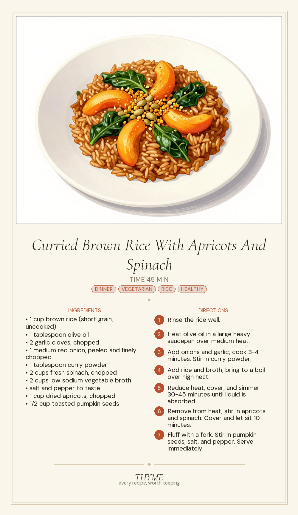 Curried Brown Rice With Apricots And Spinach
