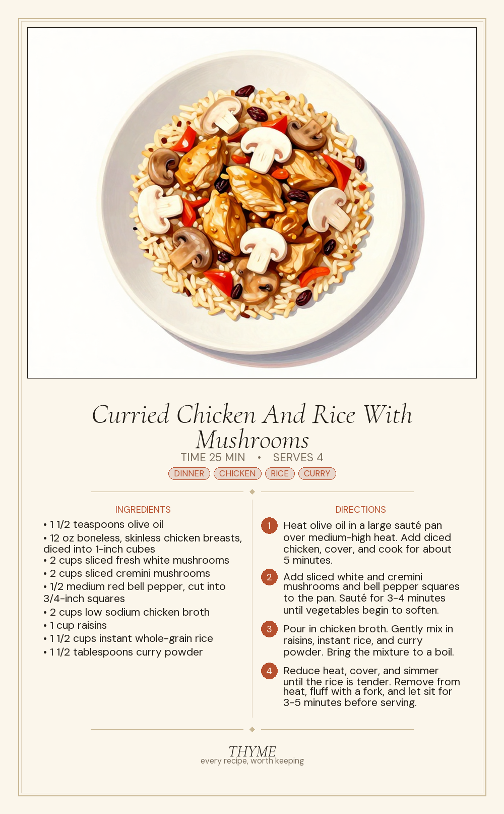 Curried Chicken And Rice With Mushrooms