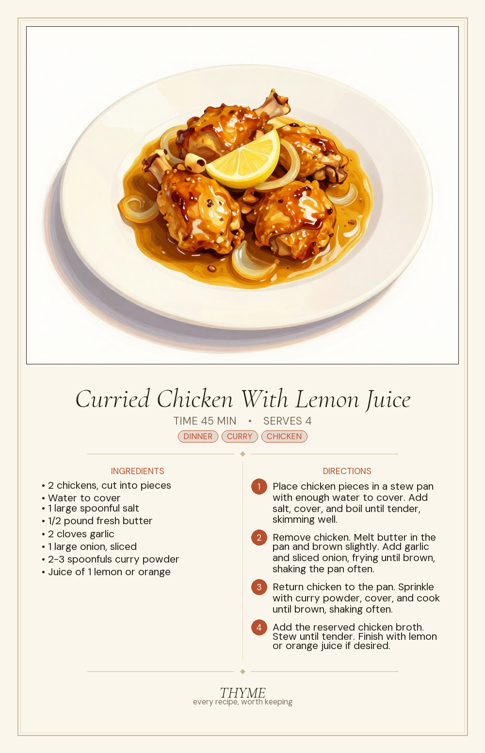 Curried Chicken With Lemon Juice