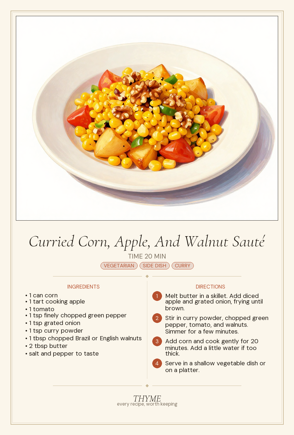 Curried Corn, Apple, And Walnut Sauté
