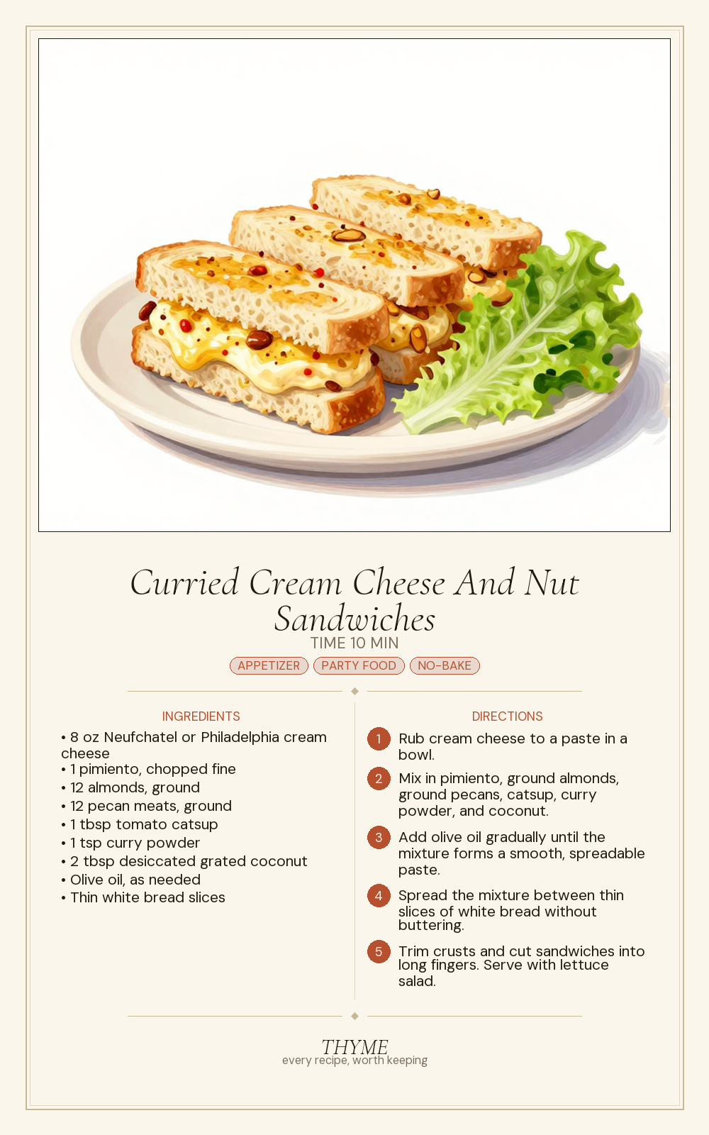 Curried Cream Cheese And Nut Sandwiches