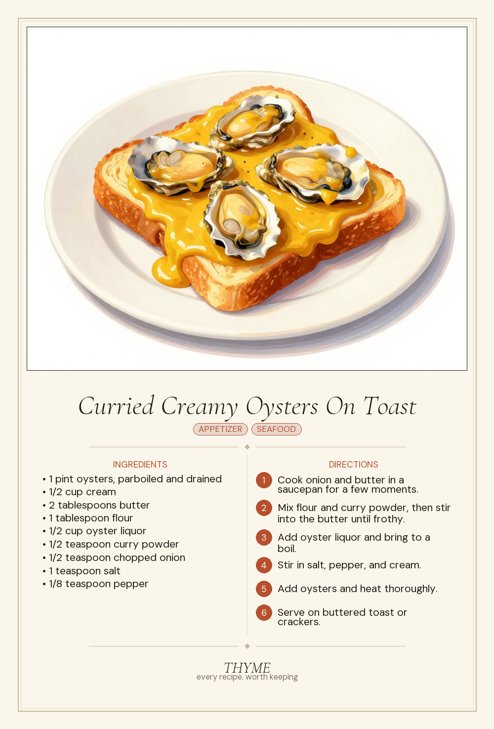Curried Creamy Oysters On Toast