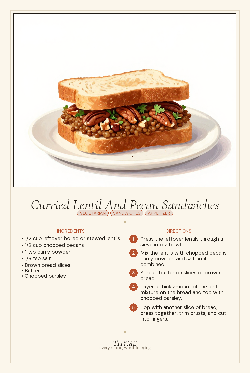 Curried Lentil And Pecan Sandwiches