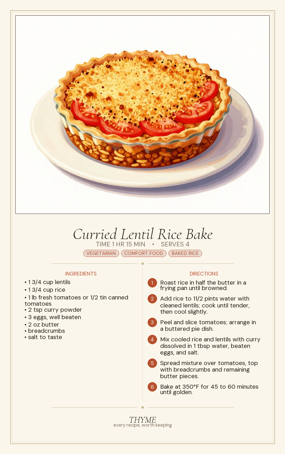 Curried Lentil Rice Bake
