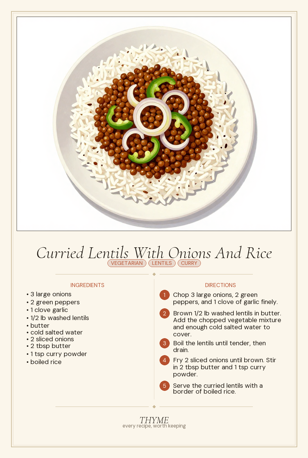 Curried Lentils With Onions And Rice