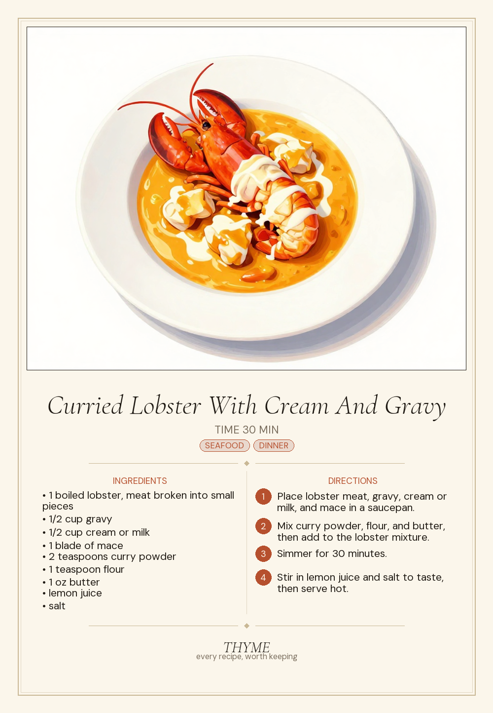 Curried Lobster With Cream And Gravy