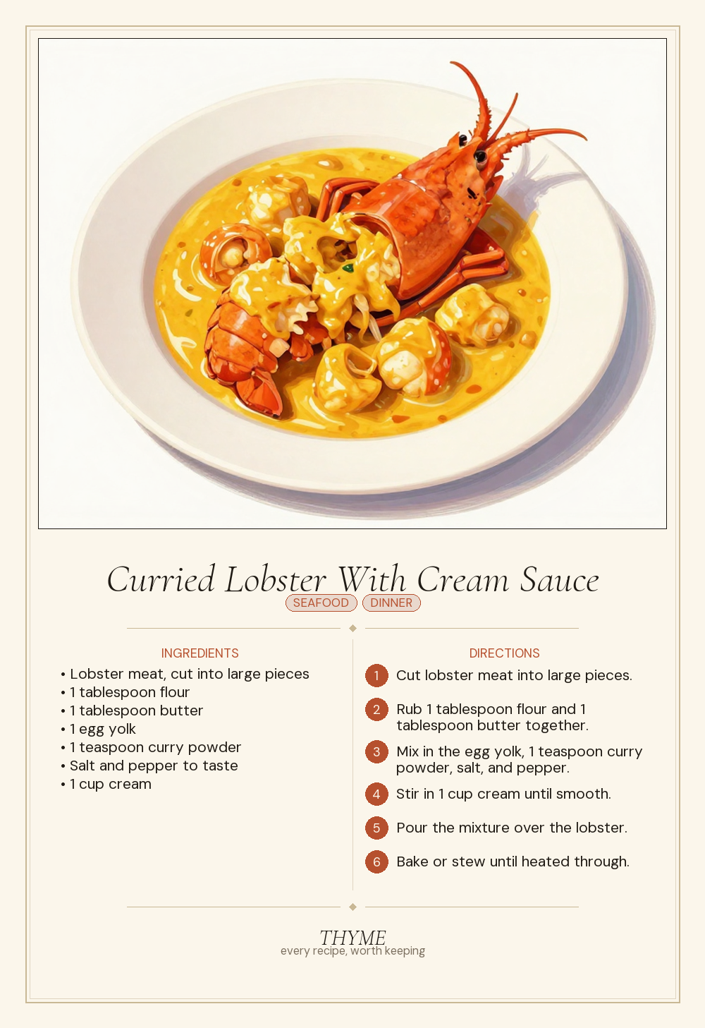 Curried Lobster With Cream Sauce