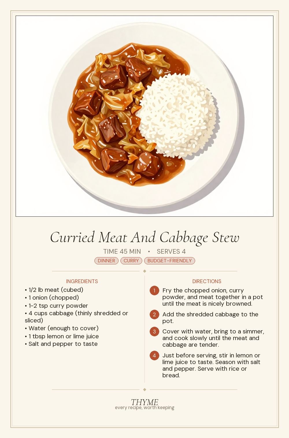 Curried Meat And Cabbage Stew