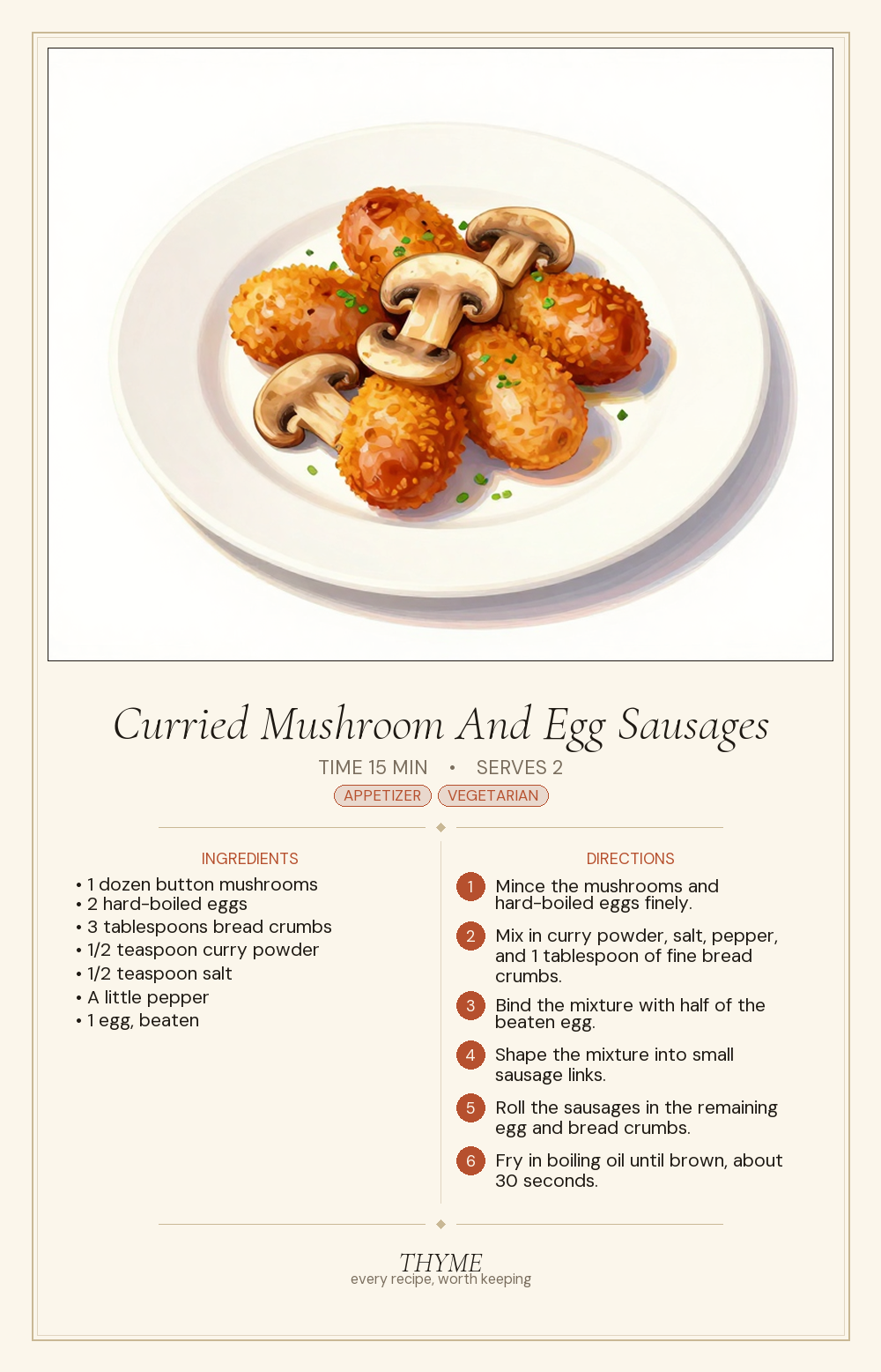 Curried Mushroom And Egg Sausages