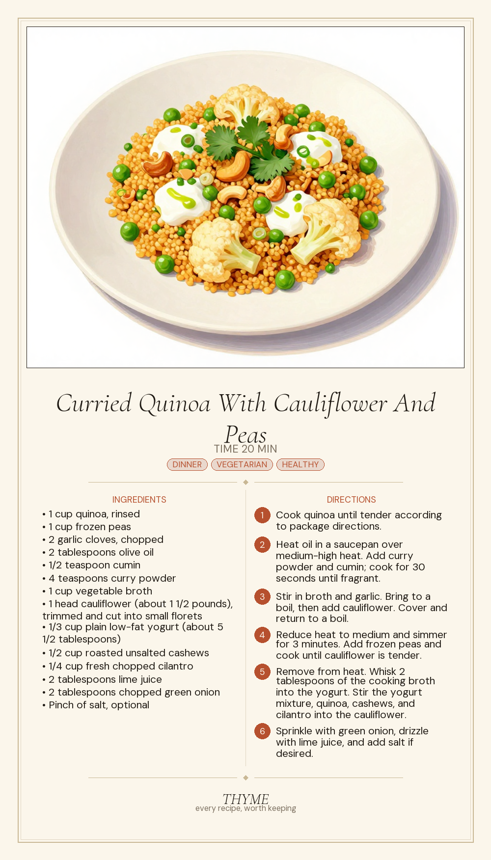 Curried Quinoa With Cauliflower And Peas