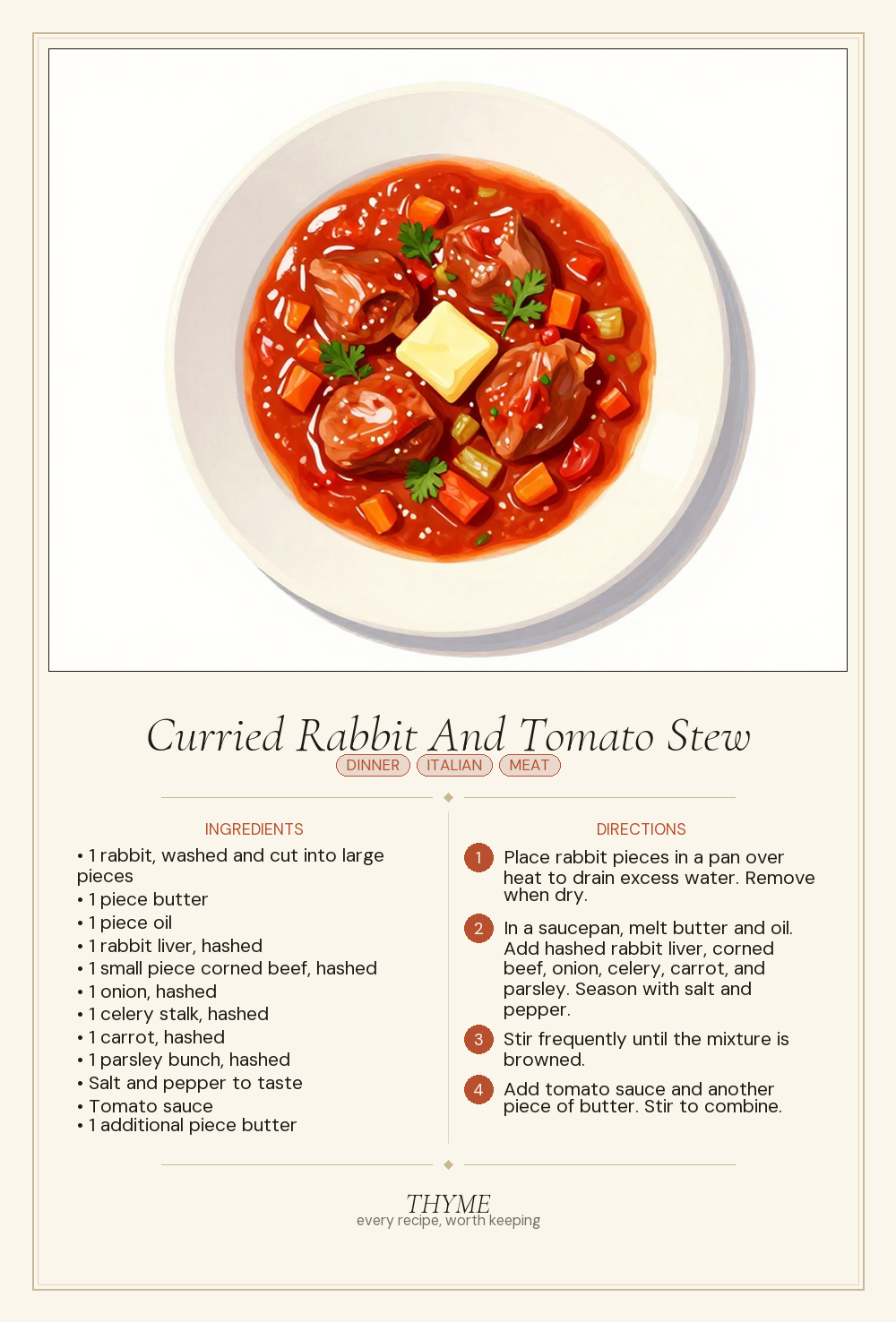 Curried Rabbit And Tomato Stew