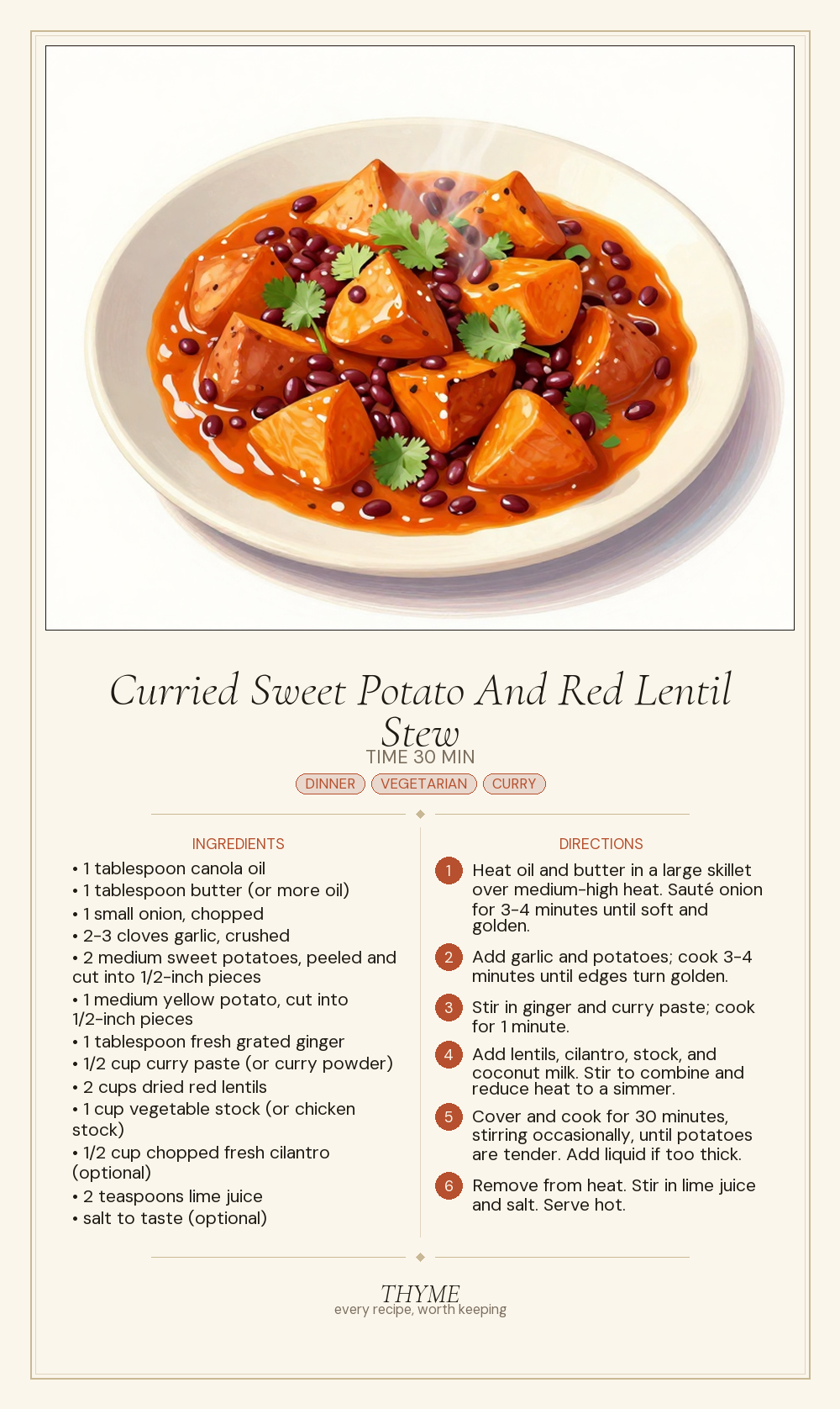Curried Sweet Potato And Red Lentil Stew