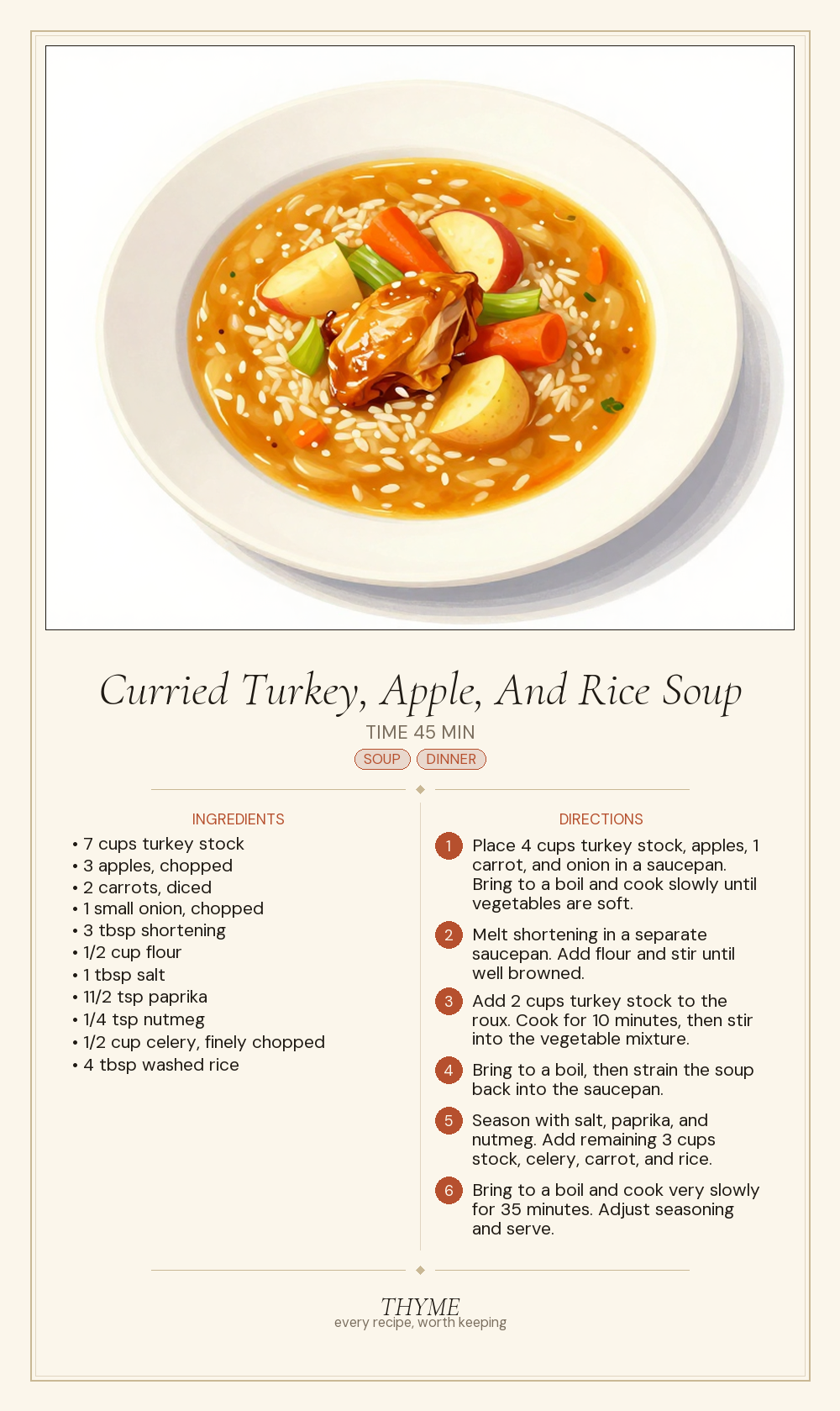 Curried Turkey, Apple, And Rice Soup