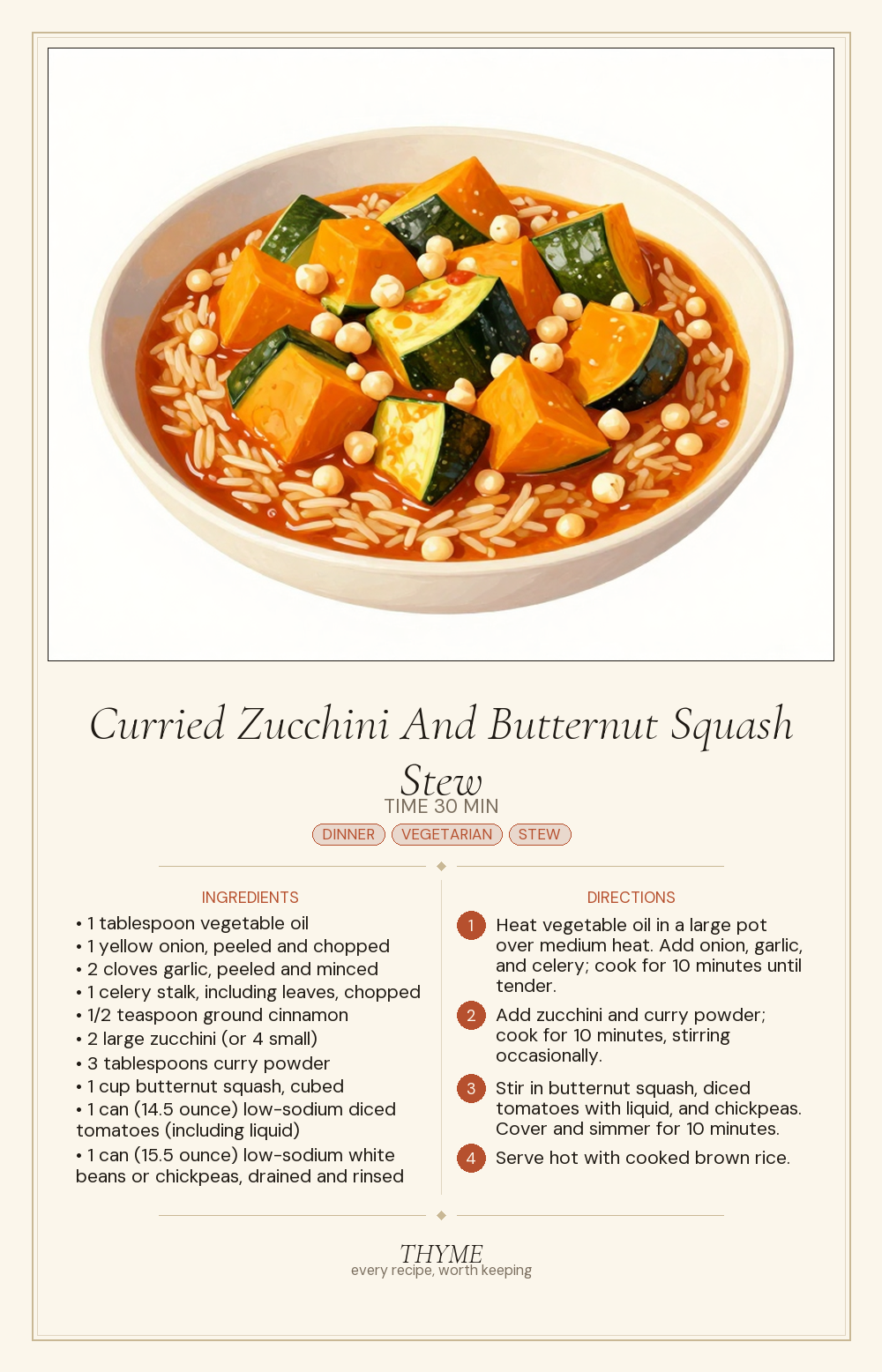 Curried Zucchini And Butternut Squash Stew