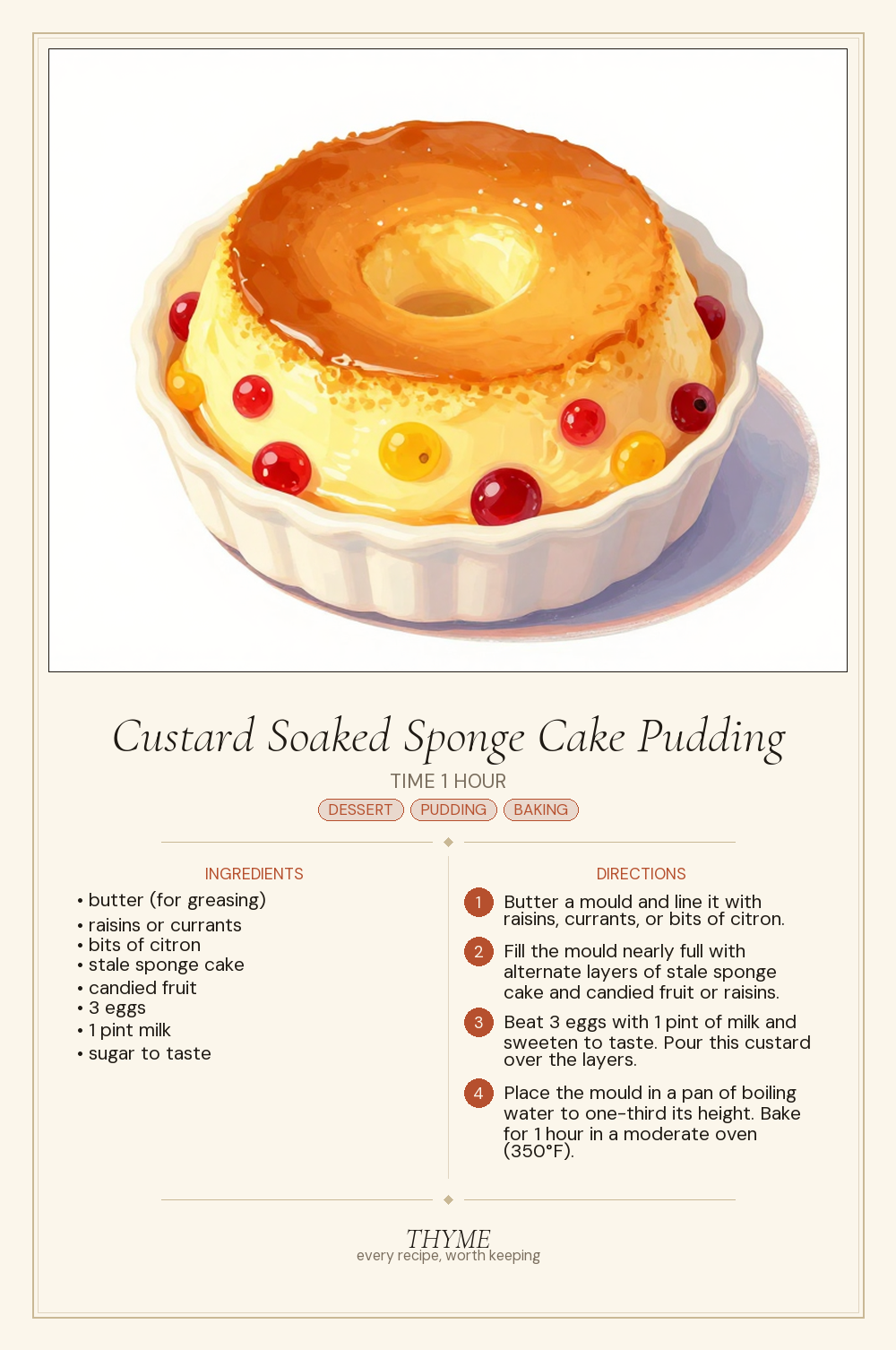 Custard Soaked Sponge Cake Pudding