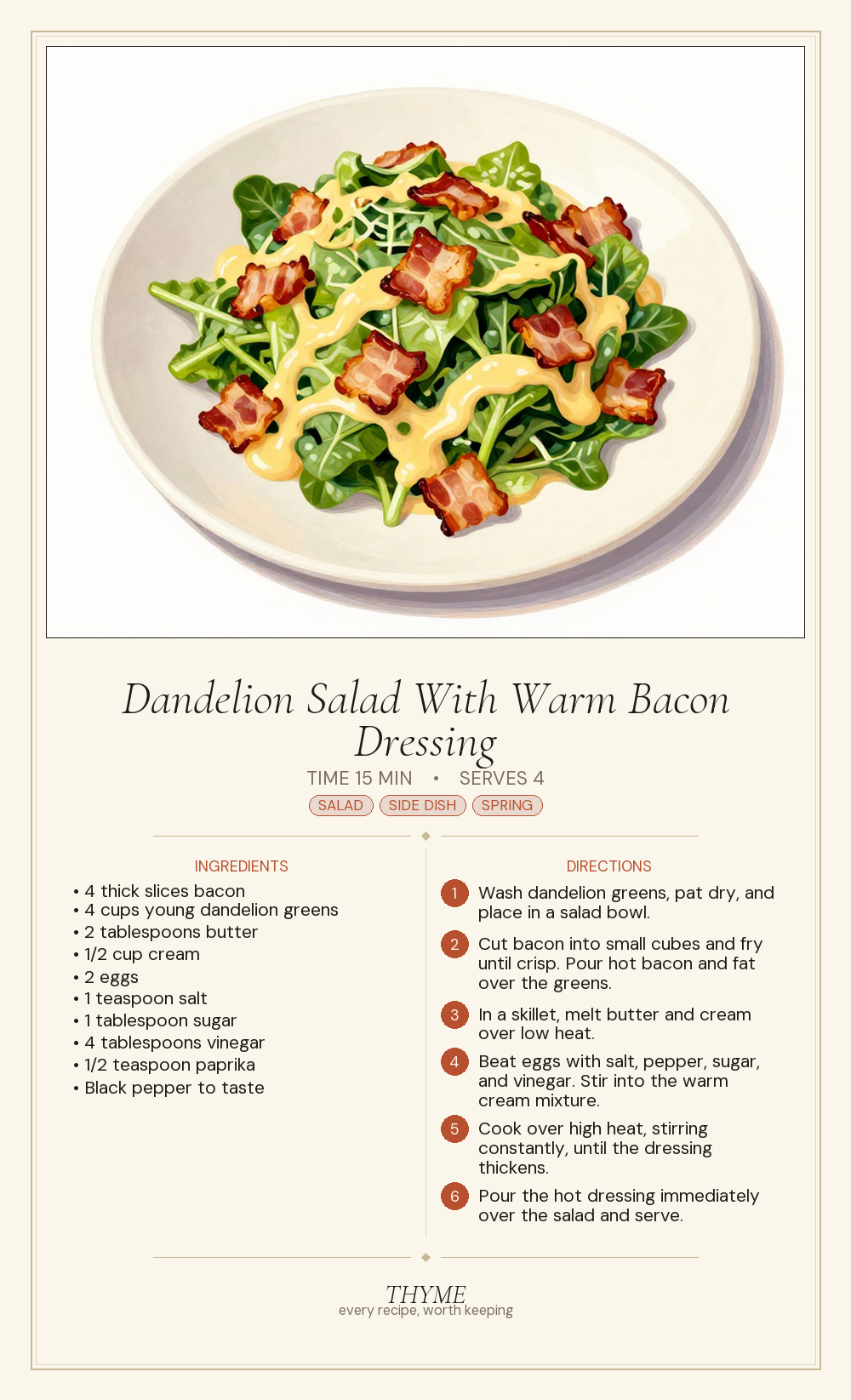 Dandelion Salad With Warm Bacon Dressing