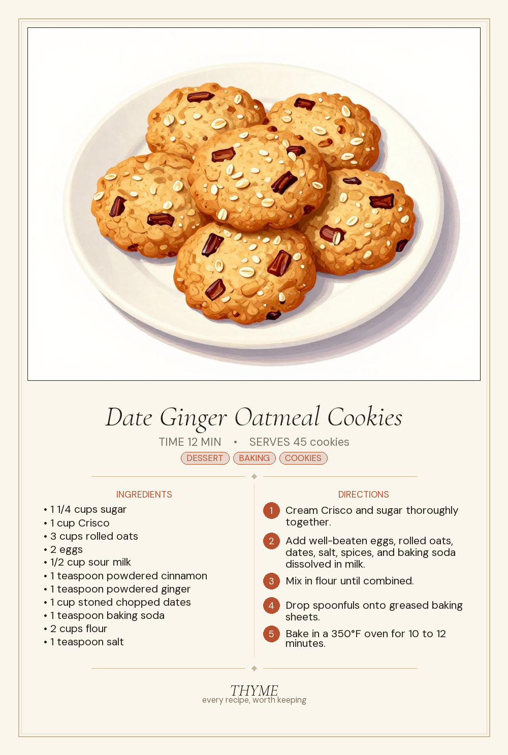Date Ginger Oatmeal Cookies
