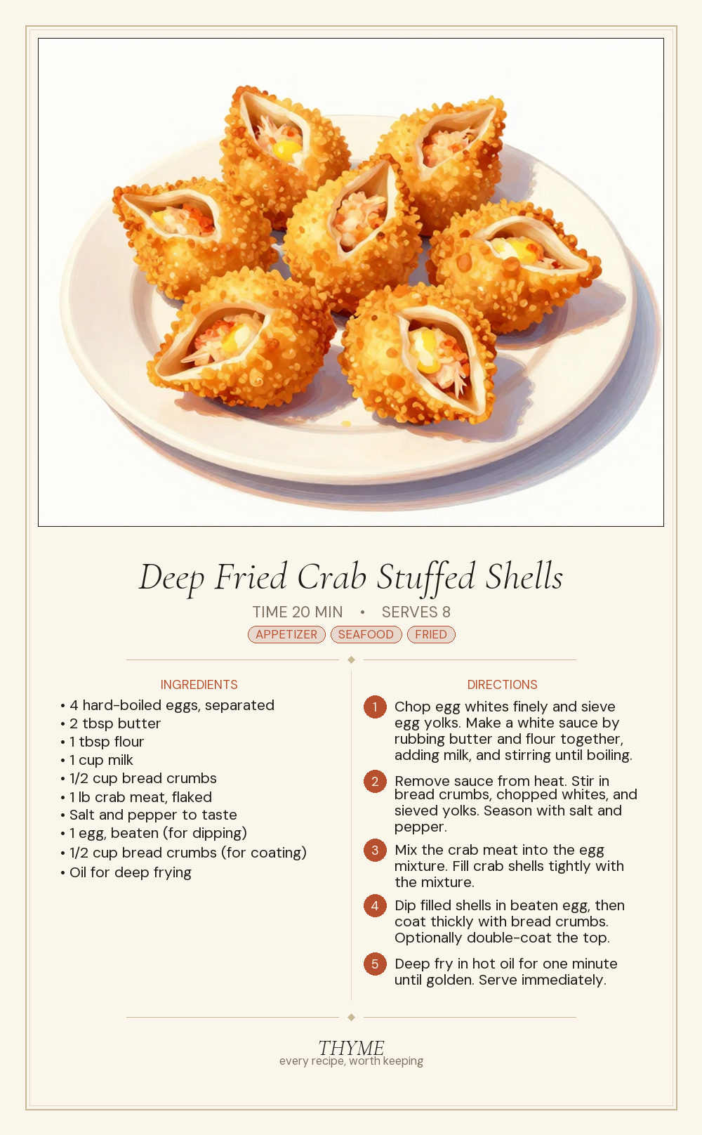 Deep Fried Crab Stuffed Shells