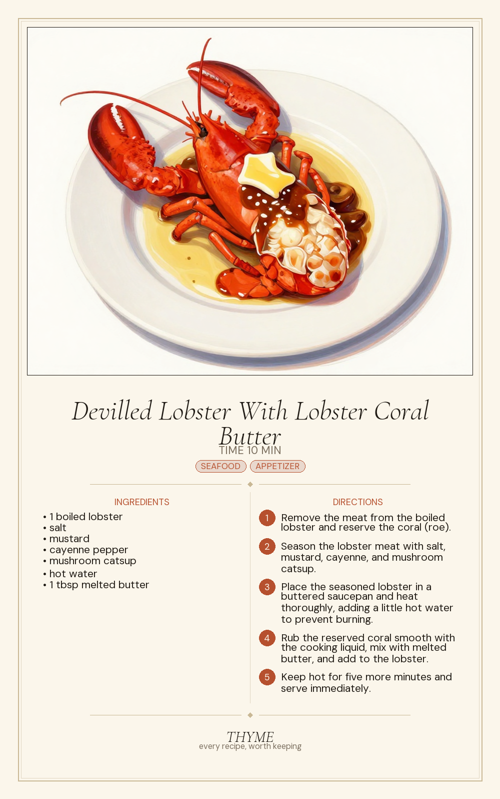 Devilled Lobster With Lobster Coral Butter